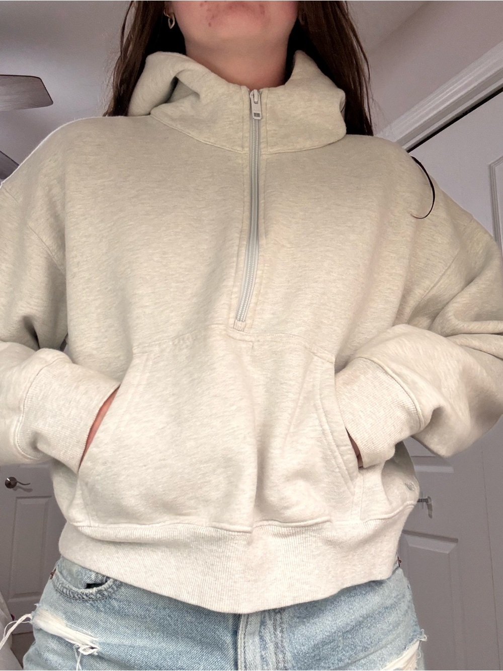 TNA Light Gray Quarter-Zip Hooded Sweatshirt - Picture 5 of 5